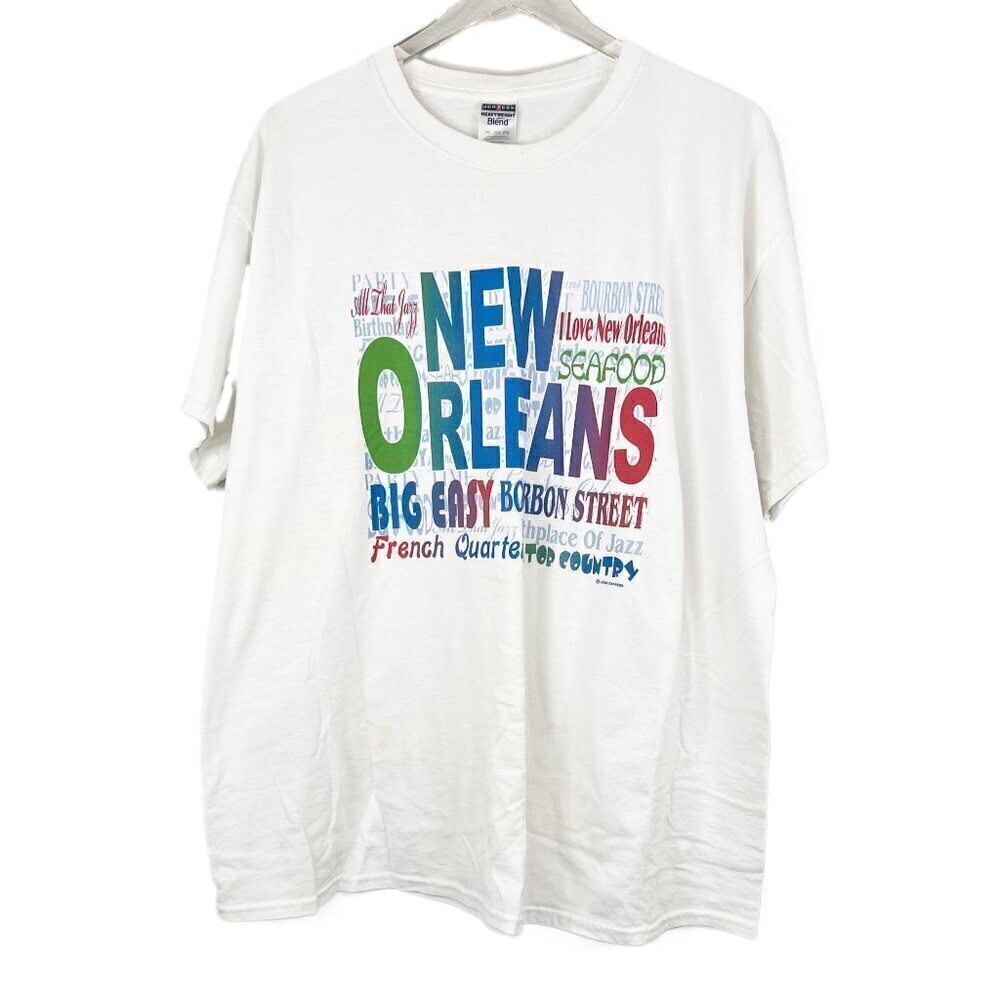 Vintage‎ Y2K New Orleans Tourist T-Shirt Size 2XL White Tee Rainbow Lettering